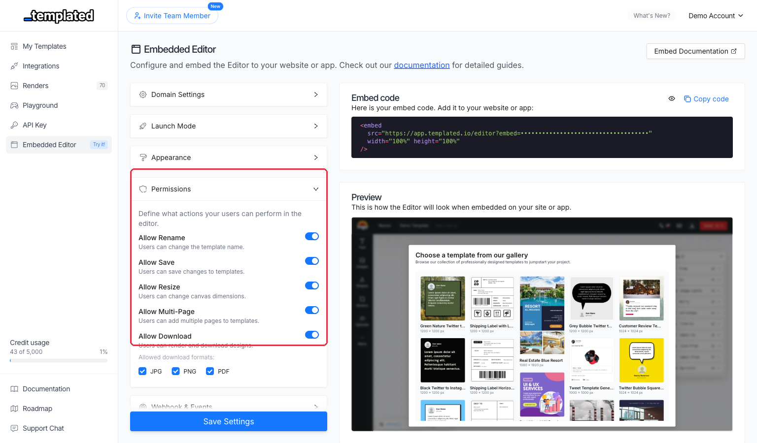 User permissions configuration
