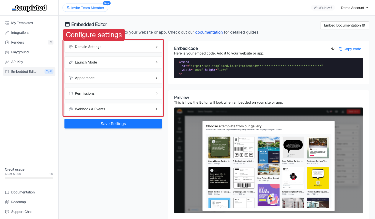 Configure your embed settings
